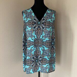 Violet & Claire Split Neck Sleeveless Shell Top Blouse - 1X - Turquoise Blue
